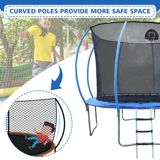 12FT Trampoline with Enclosure - Recreational Trampolines with Ladder and Anti Rust Coating, Pumpkin-shaped Trampoline with Slide and Basket Board, ASTM Approval Outdoor Trampoline for Kids Default -DTYStore