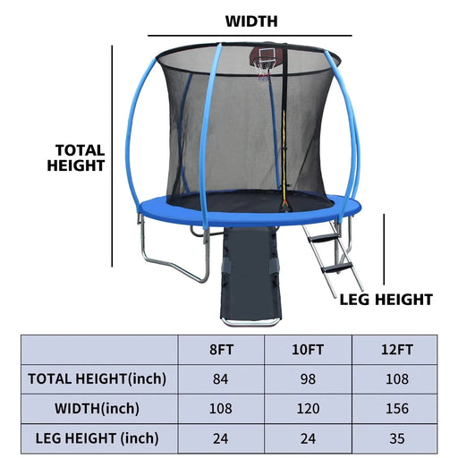 12FT Trampoline with Enclosure - Recreational Trampolines with Ladder and Anti Rust Coating, Pumpkin-shaped Trampoline with Slide and Basket Board, ASTM Approval Outdoor Trampoline for Kids Default -DTYStore