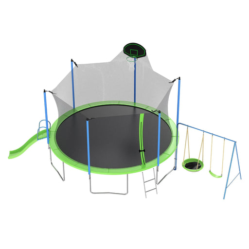12FT Trampoline with Slide and Swings, ASTM Approved Large Recreational Trampoline with Basketball Hoop and Ladder,Outdoor Backyard Trampoline with Net, Capacity for Kids and Adults - DTY Store
