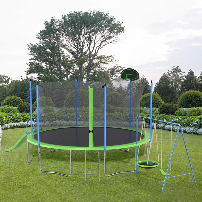 12FT Trampoline with Slide and Swings, ASTM Approved Large Recreational Trampoline with Basketball Hoop and Ladder,Outdoor Backyard Trampoline with Net, Capacity for Kids and Adults Default -DTYStore