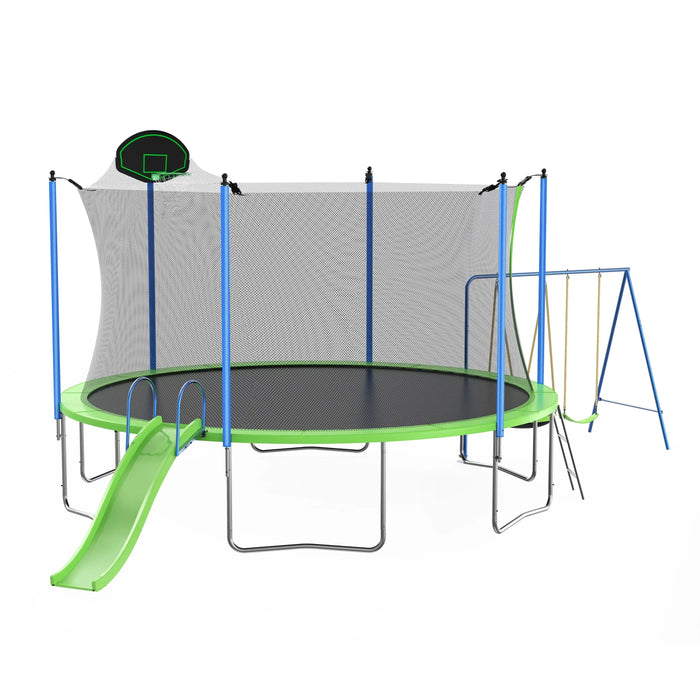 12FT Trampoline with Slide and Swings, ASTM Approved Large Recreational Trampoline with Basketball Hoop and Ladder,Outdoor Backyard Trampoline with Net, Capacity for Kids and Adults Default -DTYStore