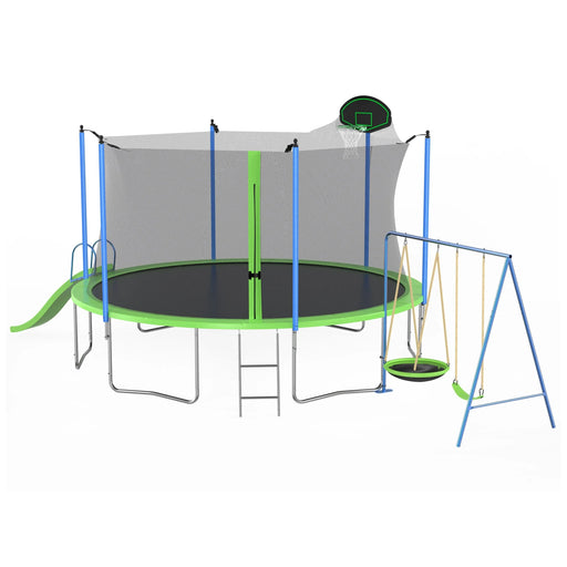12FT Trampoline with Slide and Swings, ASTM Approved Large Recreational Trampoline with Basketball Hoop and Ladder,Outdoor Backyard Trampoline with Net, Capacity for Kids and Adults - DTY Store