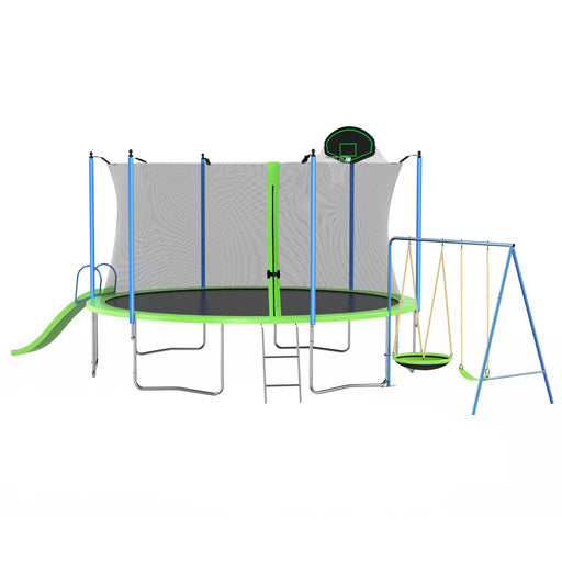 12FT Trampoline with Slide and Swings, ASTM Approved Large Recreational Trampoline with Basketball Hoop and Ladder,Outdoor Backyard Trampoline with Net, Capacity for Kids and Adults - DTY Store