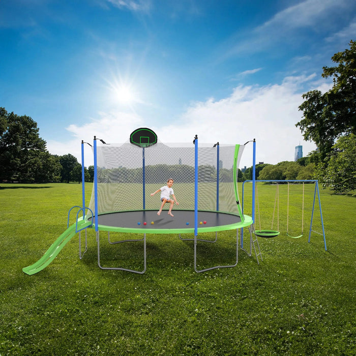 12FT Trampoline with Slide and Swings, ASTM Approved Large Recreational Trampoline with Basketball Hoop and Ladder,Outdoor Backyard Trampoline with Net, Capacity for Kids and Adults Default -DTYStore