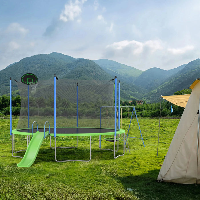 12FT Trampoline with Slide and Swings, ASTM Approved Large Recreational Trampoline with Basketball Hoop and Ladder,Outdoor Backyard Trampoline with Net, Capacity for Kids and Adults Default -DTYStore