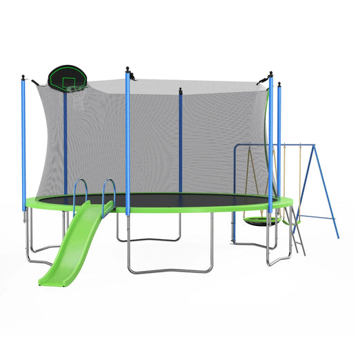 12FT Trampoline with Slide and Swings, ASTM Approved Large Recreational Trampoline with Basketball Hoop and Ladder,Outdoor Backyard Trampoline with Net, Capacity for Kids and Adults - DTY Store