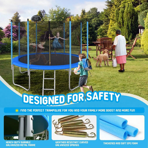 12 FT TRAMPOLINE INSIDE SAFETY NET WITH BASKETBALL HOOP Default -DTYStore