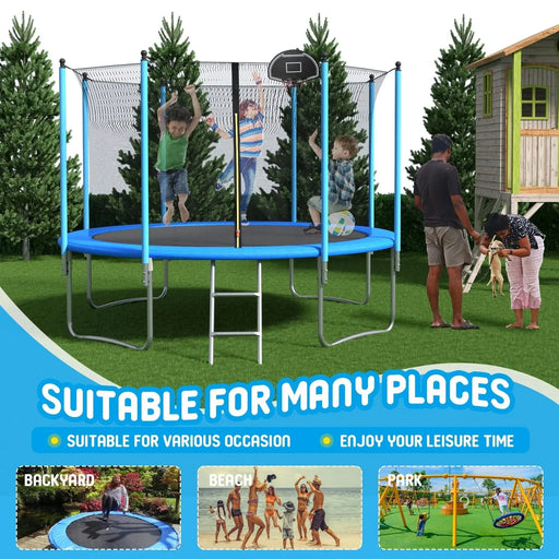 12 FT TRAMPOLINE INSIDE SAFETY NET WITH BASKETBALL HOOP Default -DTYStore