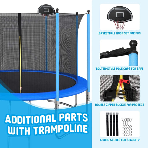 12 FT TRAMPOLINE INSIDE SAFETY NET WITH BASKETBALL HOOP Default -DTYStore
