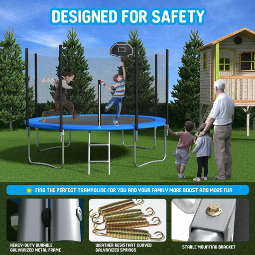 12 FT TRAMPOLINE OUTSIDE SAFETY NET WITH BASKETBALL HOOP - DTY Store
