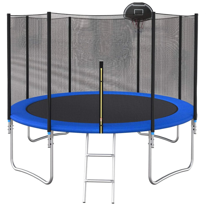 12 FT TRAMPOLINE OUTSIDE SAFETY NET WITH BASKETBALL HOOP Default -DTYStore