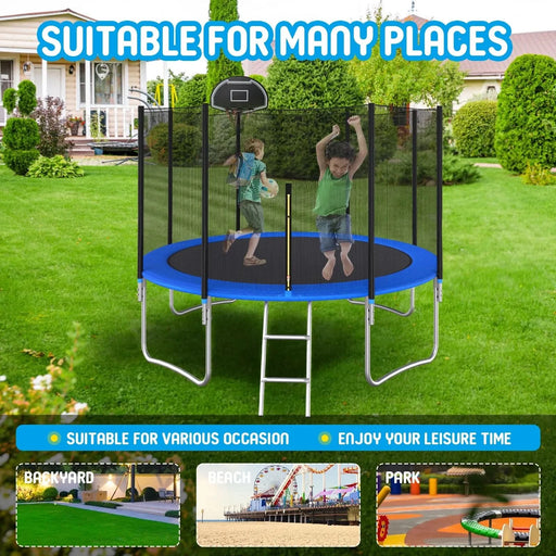 12 FT TRAMPOLINE OUTSIDE SAFETY NET WITH BASKETBALL HOOP Furniture, Home Gym, searchfilter_Furniture, Trampolines| DTY Store