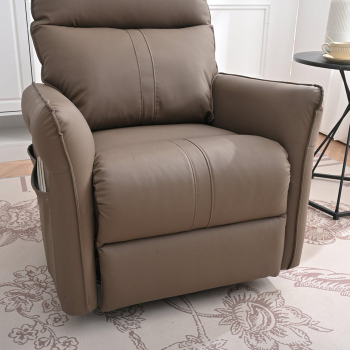 PU Rocking Recliner Chair,360° Swivel Nursery Rocking Chair,Glider Chair,Modern Small Rocking Swivel Recliner Chair for Bedroom,Living Room Chair Home Theater Seating,Side Pocket(Brown+360° Swivel) - DTYStore