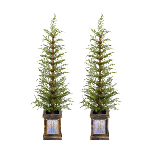 4ft Pre-Lit Artificial Christmas 2-Piece Set with Realistic PE Material, Green, Vinyl, 47.2in H - Image 1