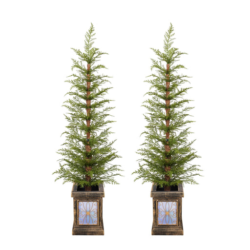 4ft Pre-Lit Artificial Christmas 2-Piece Set with Realistic PE Material, Green, Vinyl, 47.2in H