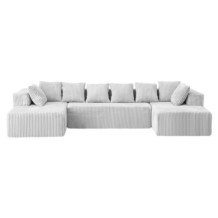 130-Inch Modular U-Shaped Sectional Sofa – 4-Seater Chaise Lounge with Reversible Design, Gray Striped Corduroy Polyester Fabric Default -DTYStore