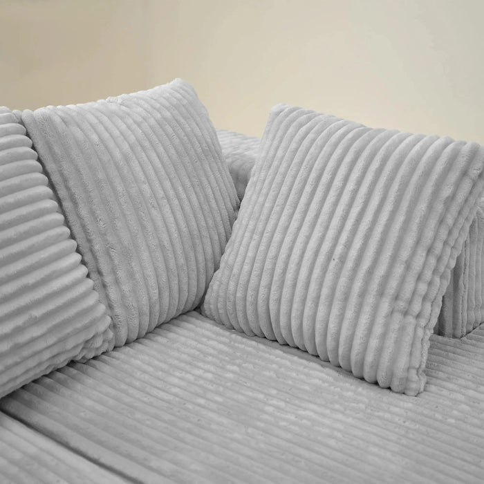 130-Inch Modular U-Shaped Sectional Sofa – 4-Seater Chaise Lounge with Reversible Design, Gray Striped Corduroy Polyester Fabric Default -DTYStore