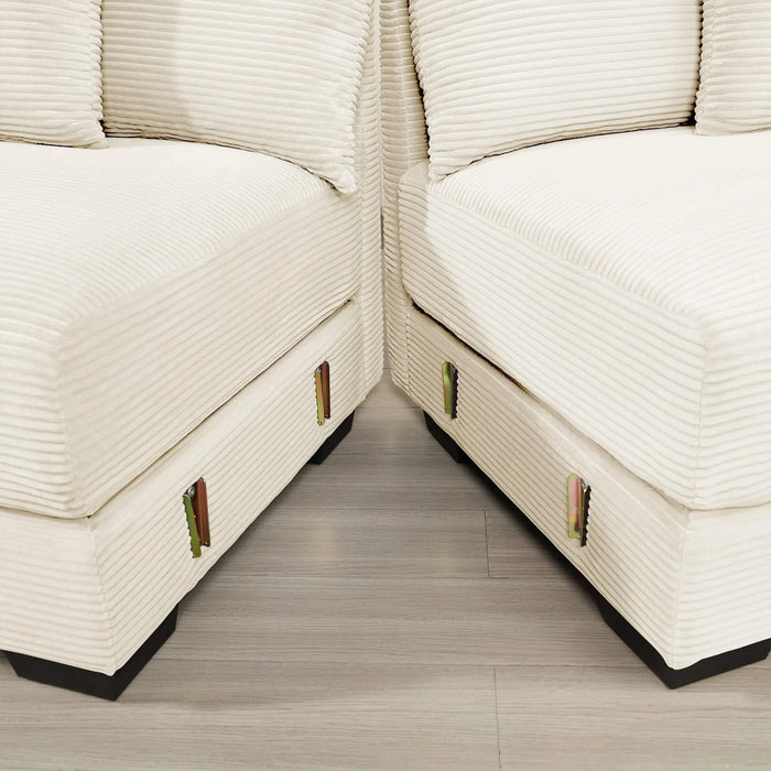 130' Oversized Cloud Modular Sectional Couch, Premium Corduroy Fabric,3-Seater Deep Seat Wide Armrests, With Chaise,Ergonomic Design,Easy Assembly For Lounges Living Room,Cream Default -DTYStore