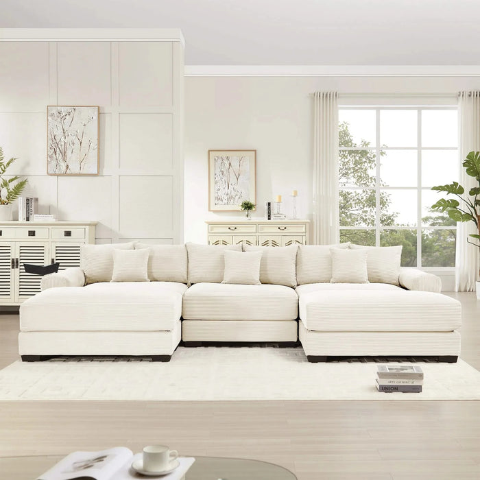 130' Oversized Cloud Modular Sectional Couch, Premium Corduroy Fabric,3-Seater Deep Seat Wide Armrests, With Chaise,Ergonomic Design,Easy Assembly For Lounges Living Room,Cream Default -DTYStore