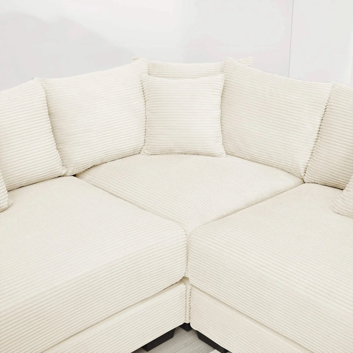 130' Oversized Cloud Modular Sectional Couch, Premium Corduroy Fabric,3-Seater Deep Seat Wide Armrests, With Chaise,Ergonomic Design,Easy Assembly For Lounges Living Room,Cream Default -DTYStore