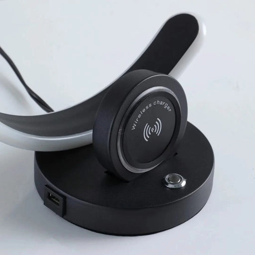 13.25' In Modern C Shape Led W/ Usb/Wireless Charger Port & Touch Dimmer Black Table Lamp Default -DTYStore