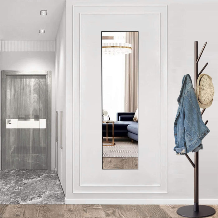 Floor Standing Mirror, Wall Mirror with Stand Aluminum Alloy Thin Frame,21''*64'',Black-rect - DTYStore