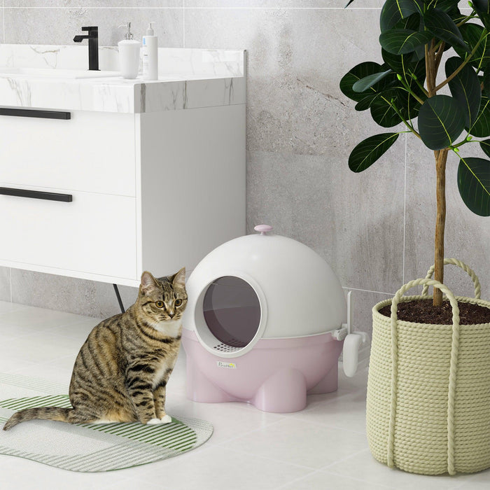 Hooded Cat Litter Box, Large Kitty Litter Pan with Lid, Scoop, Leaking Sand Pedal, Top Handle, Light Pink - DTYStore
