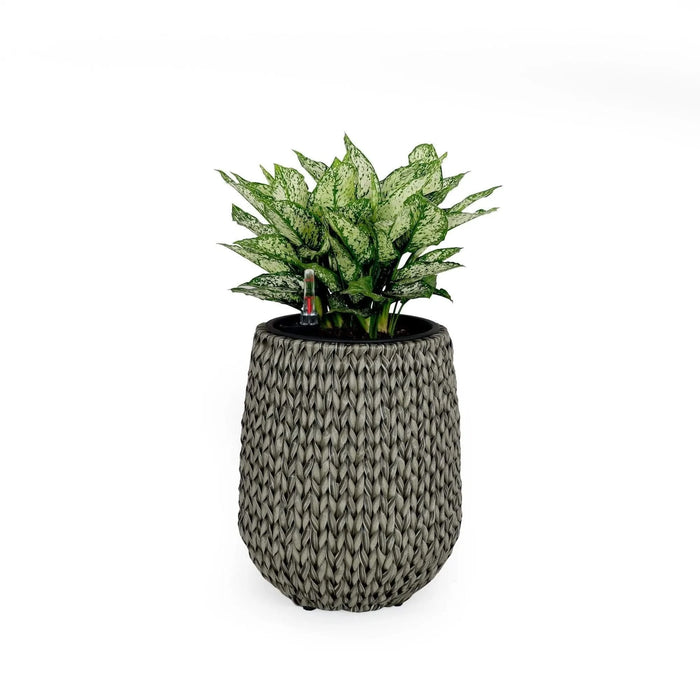 13.4' Self-watering Wicker Planter - Garden Decoration Pot - Gray - Round Default -DTYStore