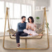 Hammock Swing Chair with Stand for Indoor,Outdoor, Anti-Rust Wood-Colored Frame 570 lbs Capacity with Cushion Oversized Double Hammock Chair for Patio Balcony Bedroom Ban on Amazon(OLD W1132P155978) - DTYStore