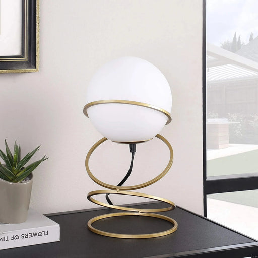 13.5' H Glass Globe Matte Gold Spiral 4 Ring Metal Stand Table Lamp for Living Room, Nightstand Bedside Table Lamp for Bedroom, LED Lamp Default -DTYStore
