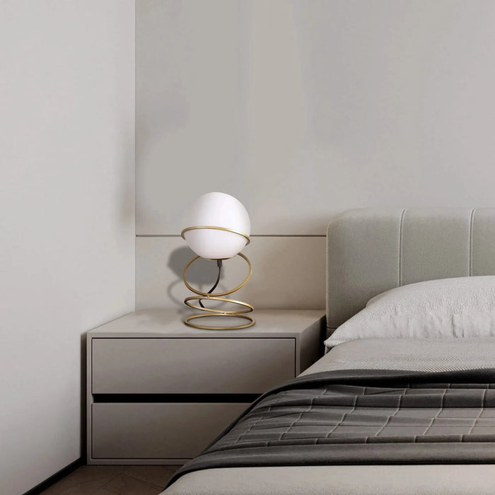 13.5' H Glass Globe Matte Gold Spiral 4 Ring Metal Stand Table Lamp for Living Room, Nightstand Bedside Table Lamp for Bedroom, LED Lamp Default -DTYStore