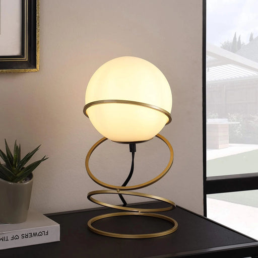 13.5' H Glass Globe Matte Gold Spiral 4 Ring Metal Stand Table Lamp for Living Room, Nightstand Bedside Table Lamp for Bedroom, LED Lamp Default -DTYStore