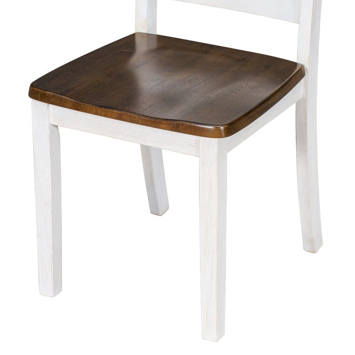 Rustic Style 6-Piece Dining Room Table Set with 4 Ergonomic Designed Chairs & a Bench (Walnut + Cottage White) - DTYStore