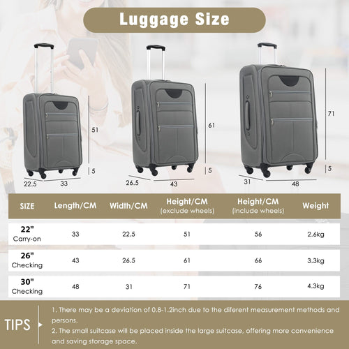 Softside Luggage Expandable 3 Piece Set Suitcase with Duffel Bag Upright Spinner Softshell Lightweight Luggage Travel Set - Image 43