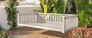 Patio Minimalist Twin Size Garden Swing Bed Wood Porch Swing with Ropes for Backyard, Safe Sloped Design, White - DTYStore