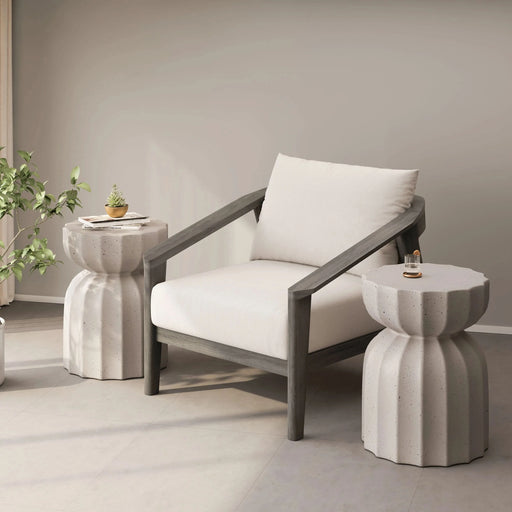 13' Modern Outdoor and Indoor Waterproof Coffee Table and Side Table Set, Durable MgO Cement Design, Suitable For Patio, Garden, Backyard and Living Room, White, 2PC Default -DTYStore