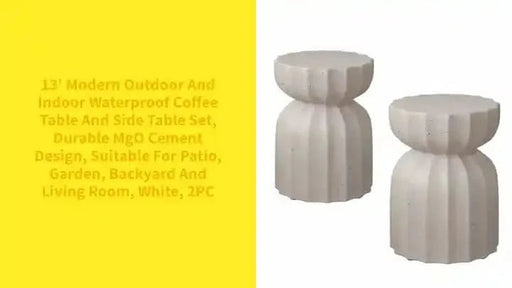 13' Modern Outdoor and Indoor Waterproof Coffee Table and Side Table Set, Durable MgO Cement Design, Suitable For Patio, Garden, Backyard and Living Room, White, 2PC Default -DTYStore