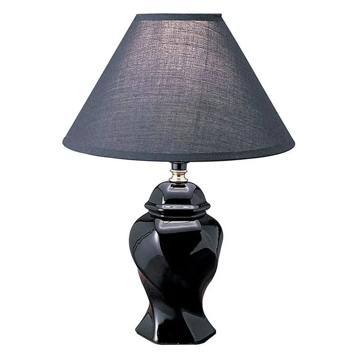 13' Tall Ceramic Table Lamp, Urn-Shaped with Black finish, Linen Shade Default -DTYStore