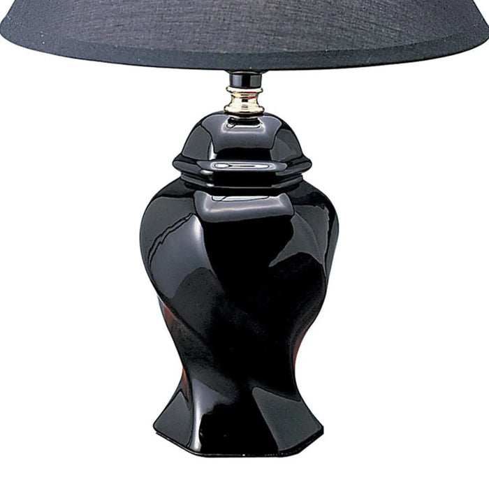 13' Tall Ceramic Table Lamp, Urn-Shaped with Black finish, Linen Shade Default -DTYStore