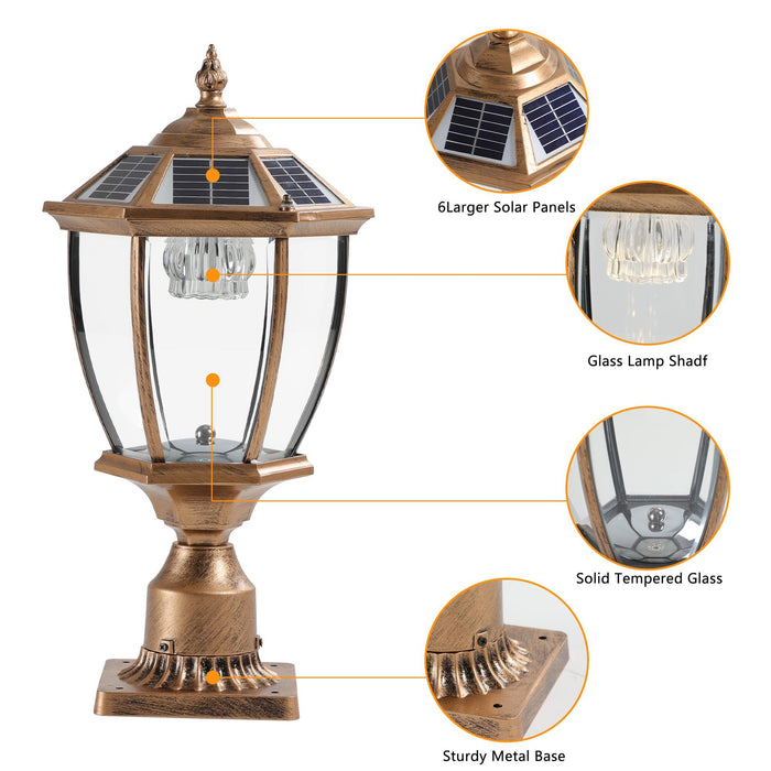 Retro Gold Solar Column Headlights With Dimmable LED 1 pack - DTYStore