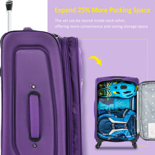 Softside Luggage Expandable 3 Piece Set Suitcase Upright Spinner Softshell Lightweight Luggage Travel Set - Image 2
