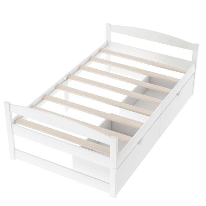 Twin Size Platform Bed, with two drawers, white - DTYStore
