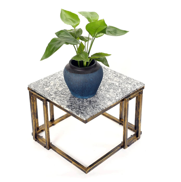 14.5' Granite Marble Black / Gold Plant Stand- DTY Store
