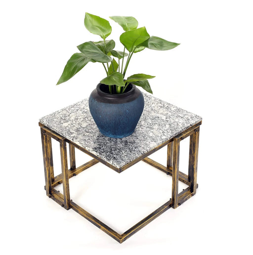 14.5' Granite Marble Black / Gold Plant Stand Default -DTYStore