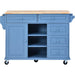 Kitchen cart with Rubber wood desktop rolling mobile kitchen island with storage and 5 draws 53 Inch length (Blue) - DTYStore