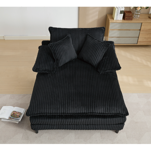 [NEW ARRIVED] [VIDEO PROVIDED] 54.75' W Oversized Chaise Lounge Chair,Fluffy cushioned sofa bed,Deep Seat,Corduroy,2 Pillows,4 gears can be adjusted,Leisure Sleeper Sofa Chair for Living Room, Black - Image 16
