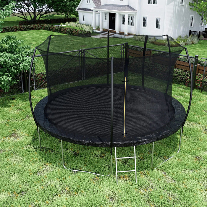 14FT Trampoline (Double-side color pad) , Trampoline for Kids and Adults with Enclosure Net and Ladder,Curved fence pole Default -DTYStore