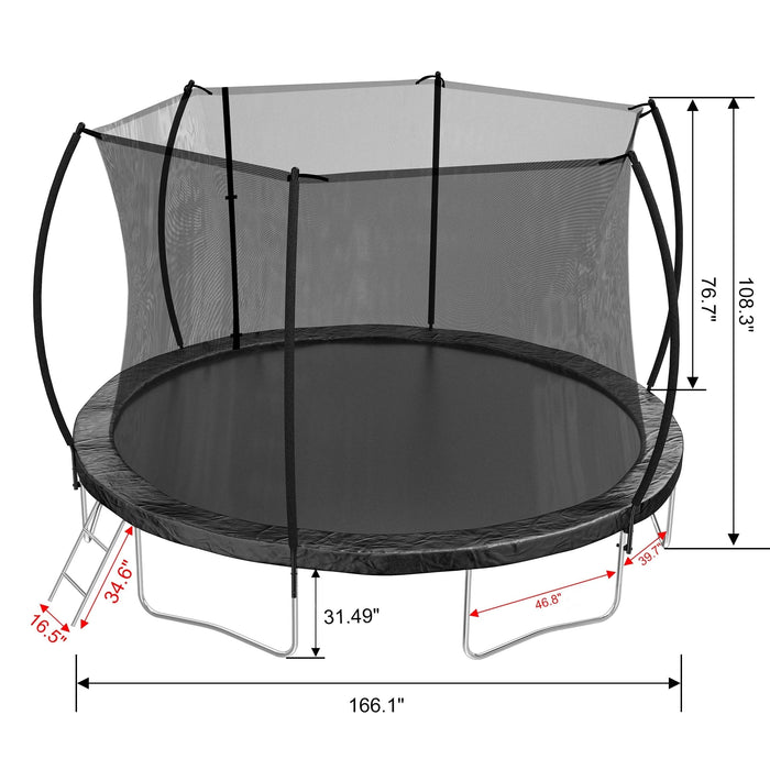 14FT Trampoline (Double-side color pad) , Trampoline for Kids and Adults with Enclosure Net and Ladder,Curved fence pole Default -DTYStore