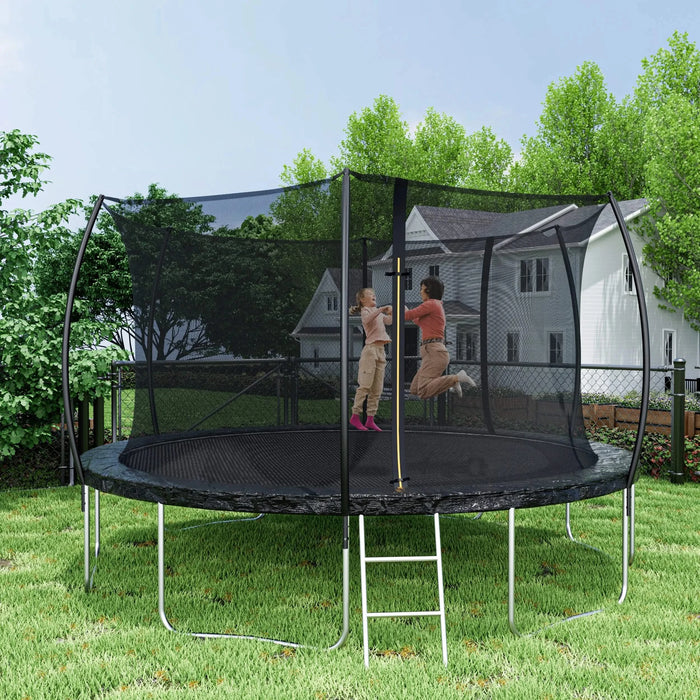 14FT Trampoline (Double-side color pad) , Trampoline for Kids and Adults with Enclosure Net and Ladder,Curved fence pole Default -DTYStore