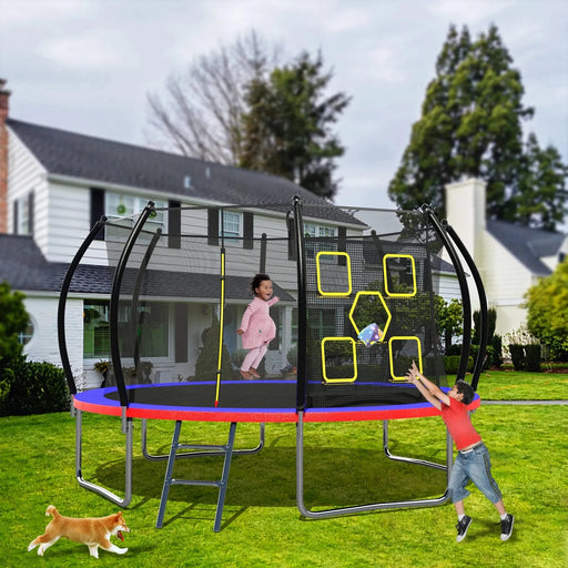 14FT Trampoline, Outdoor Trampolines for Kids and Adults, Recreational Trampoline with Enclosure Net & Ladder, Round Trampoline ASTM Approved Default -DTYStore